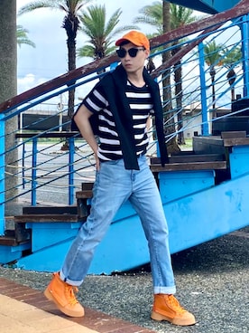 「MSGM（エムエスジーエム）のアイテム（帽子）」を使った、Yannixさん（メンズ・164cm）の夏コーディネート