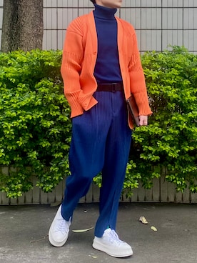 「アイテム（ノーカラージャケット、オレンジ系）」を使った、Yannixさん（メンズ・164cm）の冬コーディネート