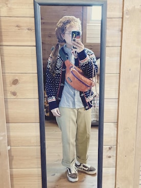 「Dickies（ディッキーズ）のDickies/ディッキーズ THE ORIGINAL FIT 874 TCツイル センタープレス オリジナルフィット ワイドチノ ワークパンツ（チノパンツ）」を使った、るんさん（レディース・153cm）の春コーディネート