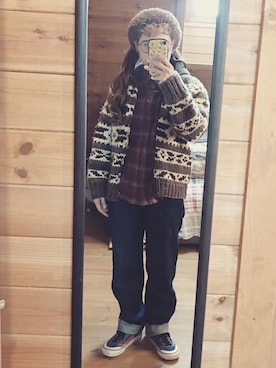 「カウチンセーター」｜「アイテム（ジャケット/アウター）」を使った、るんさん（レディース・153cm）の秋コーディネート