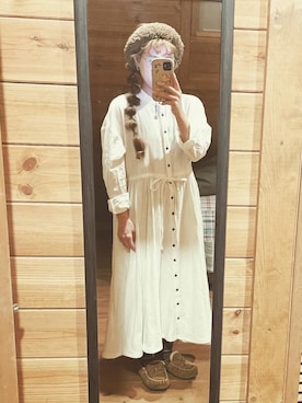 「Libra Cue（リブラ キュー）のアイテム（シャツワンピース）」を使った、るんさん（レディース・153cm）の冬コーディネート