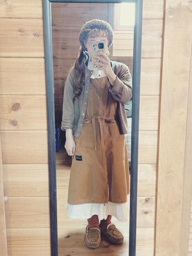 「Libra Cue（リブラ キュー）のアイテム（シャツワンピース）」を使った、るんさん（レディース・153cm）の冬コーディネート