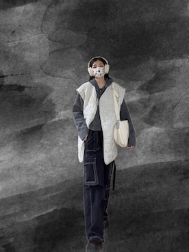 「PAZZO（パッゾ）の毛絨針織連帽拉鍊外套（ジャケット/アウター、グレー系）」を使った、121さん（レディース・162cm）の春コーディネート