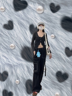 「PAZZO（パッゾ）のU領連釦羅紋外套（ニット/セーター、その他）」を使った、121さん（レディース・162cm）の春コーディネート