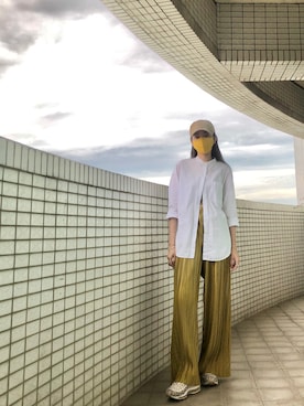 「アイテム（チューブトップ）」を使った、121さん（レディース・162cm）の秋コーディネート
