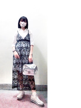 「アイテム（マスク、ホワイト系）」を使った、121さん（レディース・162cm）の夏コーディネート