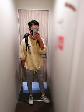 「adamsJUGGLER（アダムスジャグラー）のプログレスバイカースウェットパンツ（スウェットパンツ）」を使った、copiさん（メンズ・173cm）の秋コーディネート