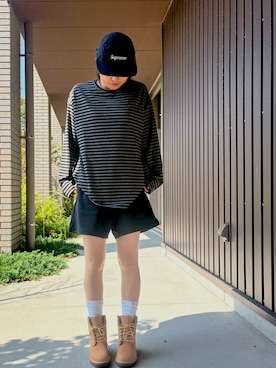 「Supreme （シュプリーム）のアイテム（帽子）」を使った、mikiさん（キッズ・122cm）の秋コーディネート