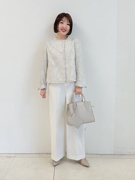 「INDIVI（インディヴィ）の【ラム革／美脚／通勤】レザーパンプス（パンプス、ベージュ系）」を使った、yoshiyaさん（レディース・155cm）の春コーディネート