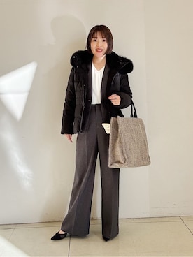 「アイテム（スーツジャケット、グレー系）」を使った、yoshiyaさん（レディース・155cm）の冬コーディネート