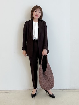 「INDIVI（インディヴィ）の【合皮／10mm幅】フックベルト（ベルト、ブラック系）」を使った、yoshiyaさん（レディース・155cm）の春コーディネート
