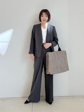 「アイテム（スーツジャケット、グレー系）」を使った、yoshiyaさん（レディース・155cm）の冬コーディネート
