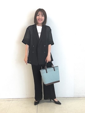 「INDIVI（インディヴィ）の【UVケア／選べるグラフィック】スムースジャージTシャツ（Tシャツ/カットソー、ホワイト系）」を使った、yoshiyaさん（レディース・155cm）の春コーディネート