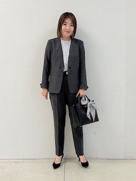 「アイテム（スーツジャケット、グレー系）」を使った、yoshiyaさん（レディース・155cm）の秋コーディネート