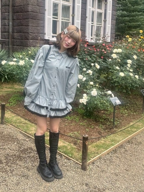 ビジュー付きレースアップロングブーツ レースアップ 編み上げブーツ ロングブーツ ロング丈 レディース 膝丈