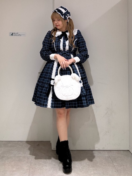 axes femme kawaiiタータンチェックワンピース（ブルー） axes femme kawaii タータンチェックベレー帽 ブルー 新品未使用