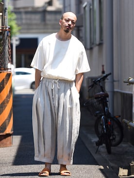 「BISHOOL（ビシュール）のアイテム（パンツ）」を使った、トヲルさん（メンズ・180cm）の夏コーディネート