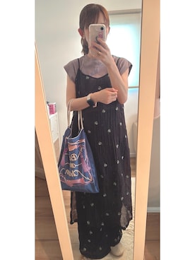 「Ball&Chain（ボールアンドチェーン）の[Ball&Chain]shopping bag-Tassel(M)（エコバッグ/サブバッグ、ブルー系）」を使った、Chiiiさん（レディース・155cm）の夏コーディネート