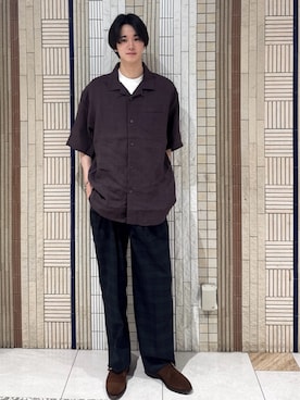 「BROOKS BROTHERS（ブルックスブラザーズ）の『別注』BROOKS BROTHERS×URBAN RESEARCH　LINEN CAMP SHIRTS SHORT-SLEEVE（シャツ/ブラウス、レッド系）」を使った、kotaさん（メンズ・174cm）の夏コーディネート