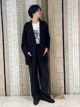 「URBAN RESEARCH（アーバンリサーチ）の『別注』CHEMISE D'ADAM×URBAN RESEARCH　SHIRTS JACKET SINGLE（テーラードジャケット、ブラック系）」を使った、kotaさん（メンズ・174cm）の夏コーディネート