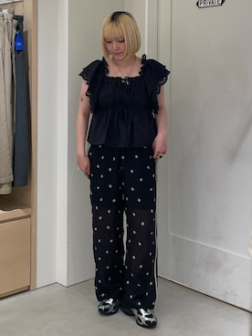 「CIAOPANIC TYPY（チャオパニックティピー）の【着映え/3サイズ展開】楊柳花柄刺繍イージーパンツ（その他パンツ、ブラック系）」を使った、himechanyuさん（レディース・161cm）の夏コーディネート