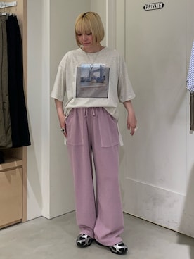「CIAOPANIC TYPY（チャオパニックティピー）のオーガンジーシアードッキングプリントTEE（Tシャツ/カットソー、ホワイト系）」を使った、himechanyuさん（レディース・161cm）の夏コーディネート