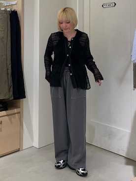 「CIAOPANIC TYPY（チャオパニックティピー）の【UNISEX】【シルエット調整可】ピグメント加工ワッフルイージーパンツ/WEB限定カラーあり（スウェットパンツ、グレー系）」を使った、himechanyuさん（レディース・161cm）の夏コーディネート