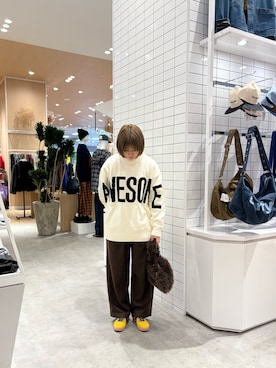 「CIAOPANIC TYPY（チャオパニックティピー）のカラビナ付きボアマルシェBAG（トートバッグ）」を使った、J  U R  Iさん（レディース・156cm）の秋コーディネート