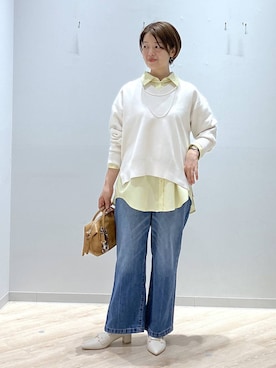 「GLOBAL WORK（グローバルワーク）のアソート三連ネックレス/495430（ネックレス、ホワイト系）」を使った、miinoさん（レディース・152cm）の春コーディネート