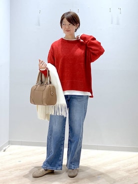 「アイテム（ボストンバッグ）」を使った、miinoさん（レディース・152cm）の冬コーディネート