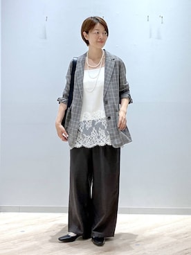 「GLOBAL WORK（グローバルワーク）のアソート三連ネックレス/495430（ネックレス、ホワイト系）」を使った、miinoさん（レディース・152cm）の春コーディネート