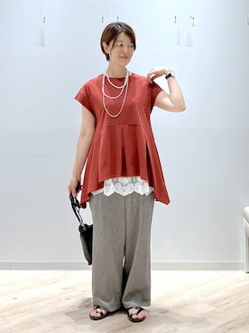 「GLOBAL WORK（グローバルワーク）のアソート三連ネックレス/495430（ネックレス、ホワイト系）」を使った、miinoさん（レディース・152cm）の夏コーディネート