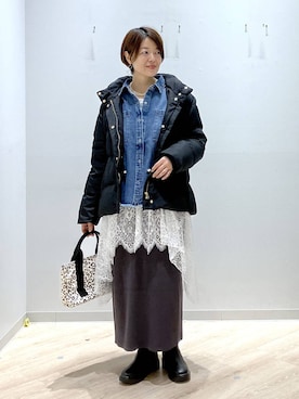 「アイテム（スカート、グレー系）」を使った、miinoさん（レディース・152cm）の冬コーディネート