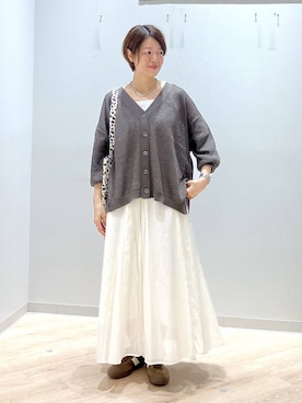 「GLOBAL WORK（グローバルワーク）のシアータックフレアスカート/253432（スカート）」を使った、miinoさん（レディース・152cm・40代）の秋コーディネート