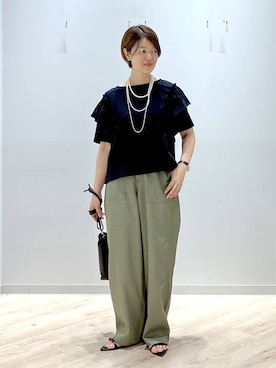 「GLOBAL WORK（グローバルワーク）のアソート三連ネックレス/495430（ネックレス、ホワイト系）」を使った、miinoさん（レディース・152cm）の夏コーディネート