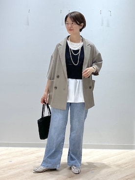 「GLOBAL WORK（グローバルワーク）のアイテム（テーラードジャケット）」を使った、miinoさん（レディース・152cm）の春コーディネート