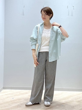 「GLOBAL WORK（グローバルワーク）のベーシックA4刺繍トート/ 316572（トートバッグ、ホワイト系）」を使った、miinoさん（レディース・152cm）の春コーディネート