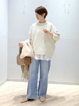 「GLOBAL WORK（グローバルワーク）のふわふわHugmeドルマンプルオーバー/595406（ニット/セーター）」を使った、miinoさん（レディース・152cm）の冬コーディネート