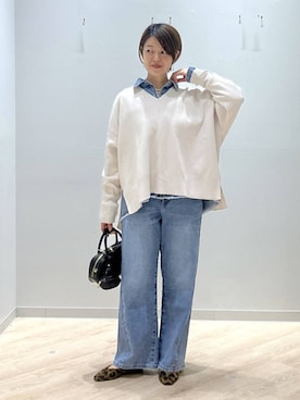 「GLOBAL WORK（グローバルワーク）のアイテム（デニムパンツ）」を使った、miinoさん（レディース・152cm）の冬コーディネート