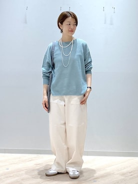 「GLOBAL WORK（グローバルワーク）のベーシックA4刺繍トート/ 316572（トートバッグ、グレー系）」を使った、miinoさん（レディース・152cm）の春コーディネート