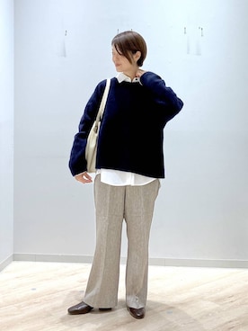 「GLOBAL WORK（グローバルワーク）のスペ軽5ROOM2WAYバッグ/1060168（トートバッグ、ホワイト系）」を使った、miinoさん（レディース・152cm）の秋コーディネート