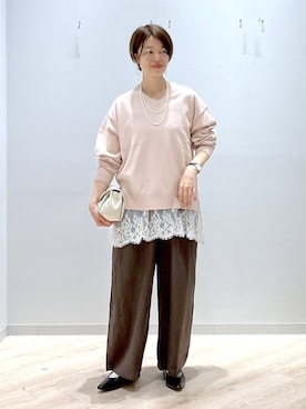 「GLOBAL WORK（グローバルワーク）のスペ軽お財布ショルダー2/580785（ショルダーバッグ、ベージュ系）」を使った、miinoさん（レディース・152cm）の春コーディネート