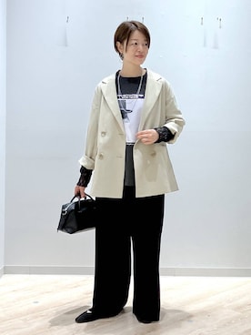 「GLOBAL WORK（グローバルワーク）のらくっション撥水フィットパンプス/135895（パンプス、ブラック系）」を使った、miinoさん（レディース・152cm）の春コーディネート