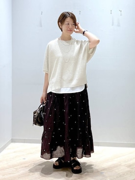 「GLOBAL WORK（グローバルワーク）のアソート三連ネックレス/495430（ネックレス、ホワイト系）」を使った、miinoさん（レディース・152cm）の夏コーディネート