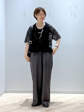 「GLOBAL WORK（グローバルワーク）のアソート三連ネックレス/495430（ネックレス、ホワイト系）」を使った、miinoさん（レディース・152cm）の春コーディネート