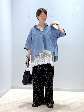「GLOBAL WORK（グローバルワーク）のサテンレースキャミ/642681（キャミソール、ホワイト系）」を使った、miinoさん（レディース・152cm）の夏コーディネート