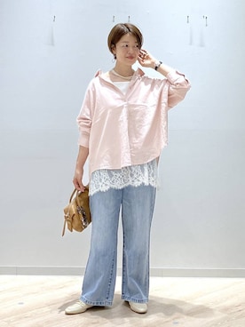 「GLOBAL WORK（グローバルワーク）のサイズ拡大/らくっション撥水2WAYローファー/131468（ローファー、ホワイト系）」を使った、miinoさん（レディース・152cm）の春コーディネート