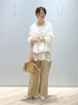 「GLOBAL WORK（グローバルワーク）のアソート三連ネックレス/495430（ネックレス、ホワイト系）」を使った、miinoさん（レディース・152cm）の春コーディネート