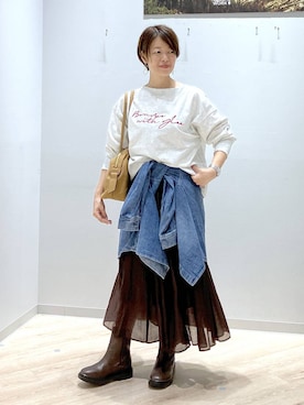 「アイテム（ボストンバッグ）」を使った、miinoさん（レディース・152cm・40代）の秋コーディネート