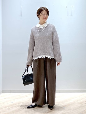 「GLOBAL WORK（グローバルワーク）のフレンチリネンワイドパンツ/600996（その他パンツ、ブラウン系）」を使った、miinoさん（レディース・152cm）の春コーディネート